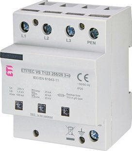 Обмежувач перенапруги ETITEC VS T123 255/25 (3+0) 2442937 фото