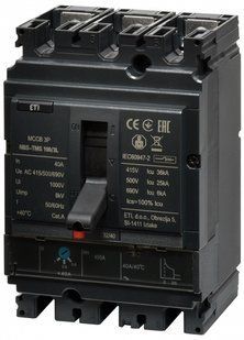 Автоматичний вимикач силовий NBS-TMS 100/3L 40A (36kA, (0.8-1)In/фікс.) 3P 4673003 фото